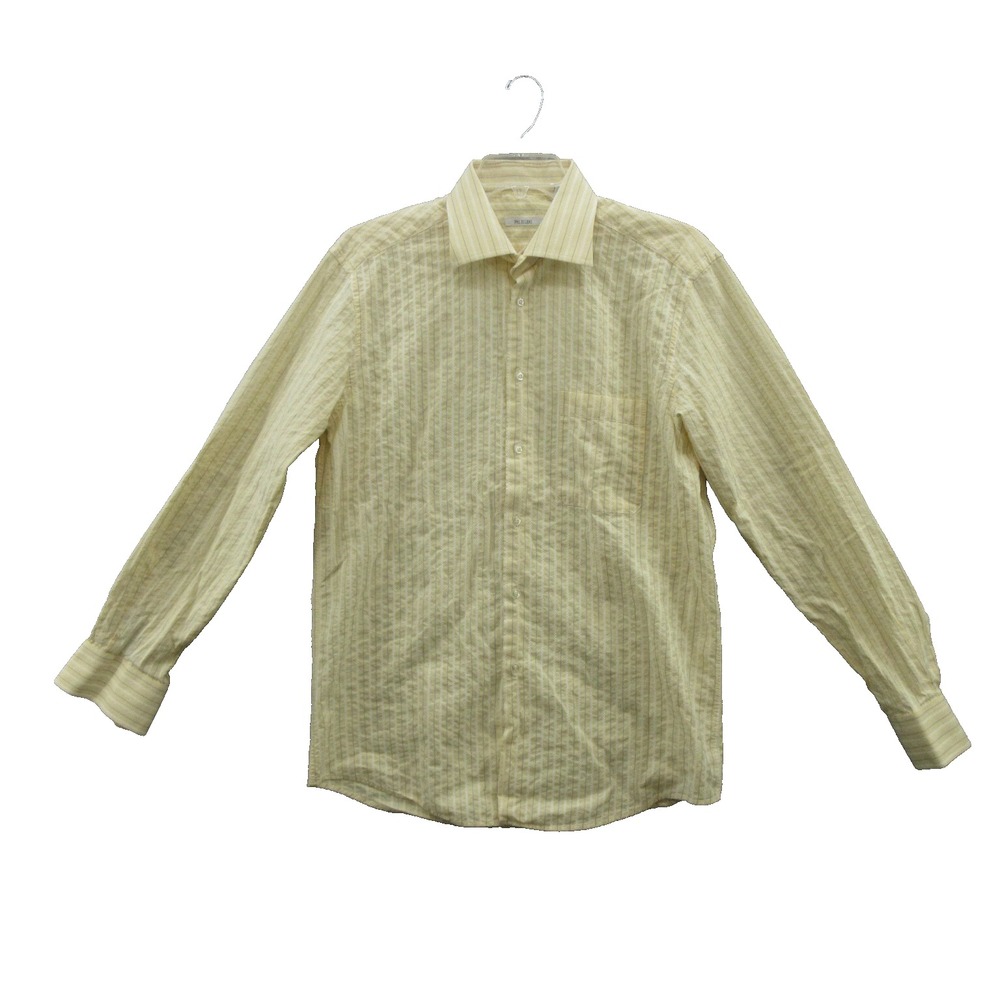 Pal Zileri Men Button Up Shirt Size 43/17 Yellow Striped 100% Cotton Long Sleeve